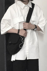 Short Sleeve Double Pockets Basic Blouse Shirts